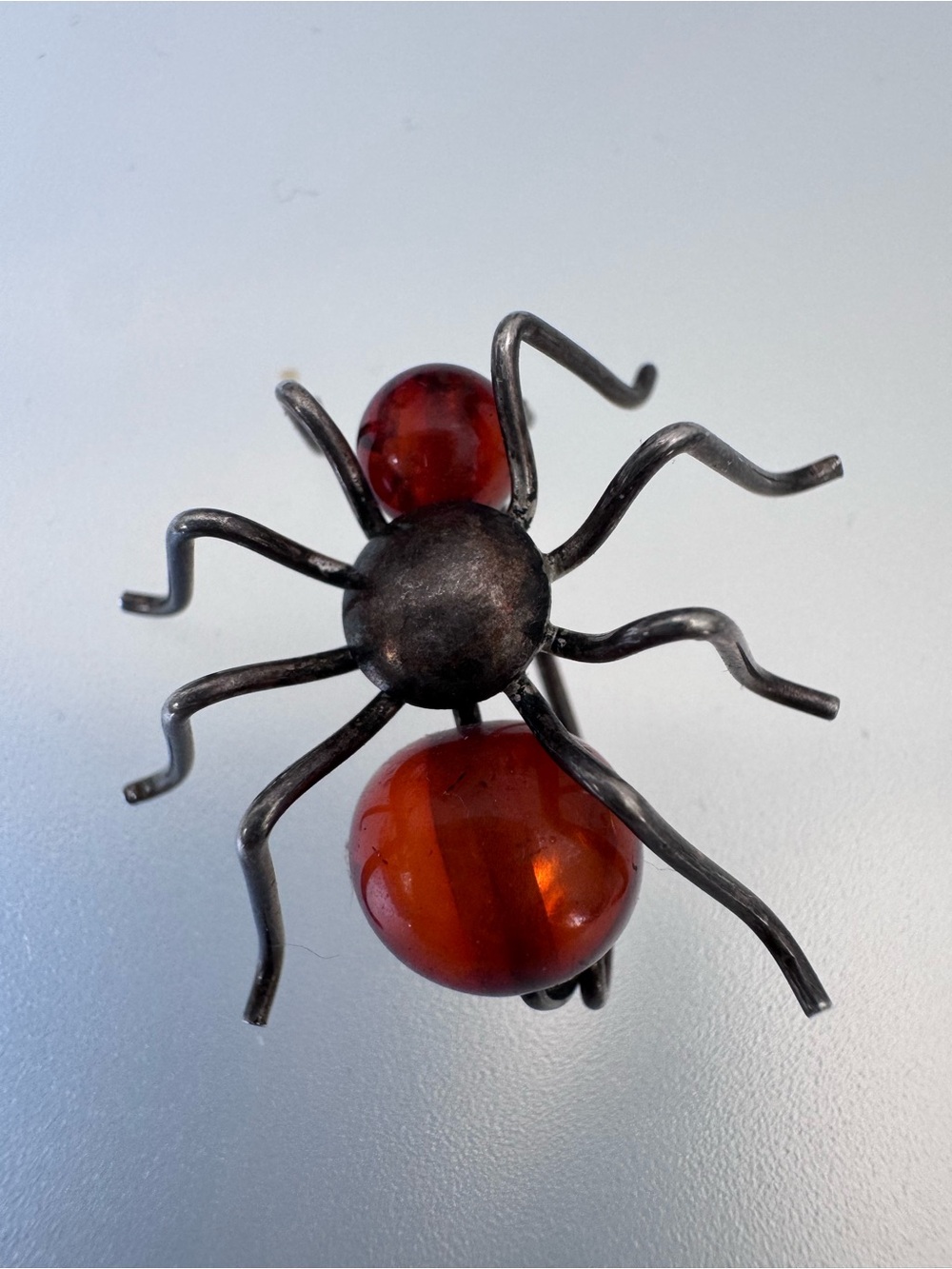 Vintage Sterling Silver Baltic Cognac Amber Spider Brooch Pin Small 925 - Picture 7 of 11
